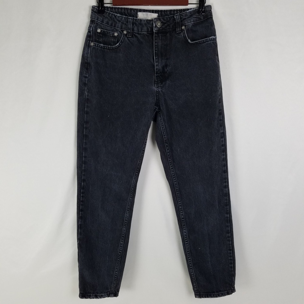 Free People Charcoal Black Denim Mom Jeans High Rise Straight Leg Womens Size 27